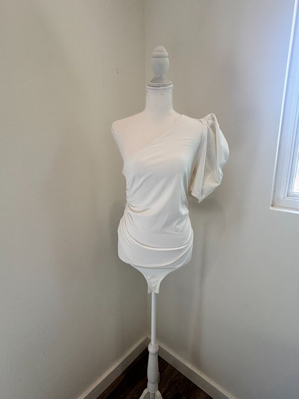 Free People One-Shoulder Puff Sleeve bodysuit- White